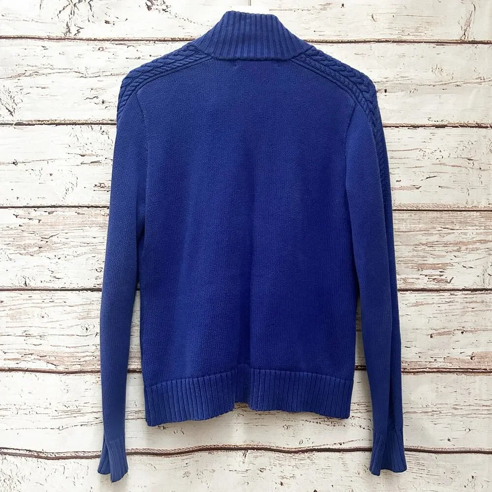 RALPH LAUREN SPORT VINTAGE 90s Blue Full Zip Knit Sweater Red Pony Size Medium - Picture 3 of 6